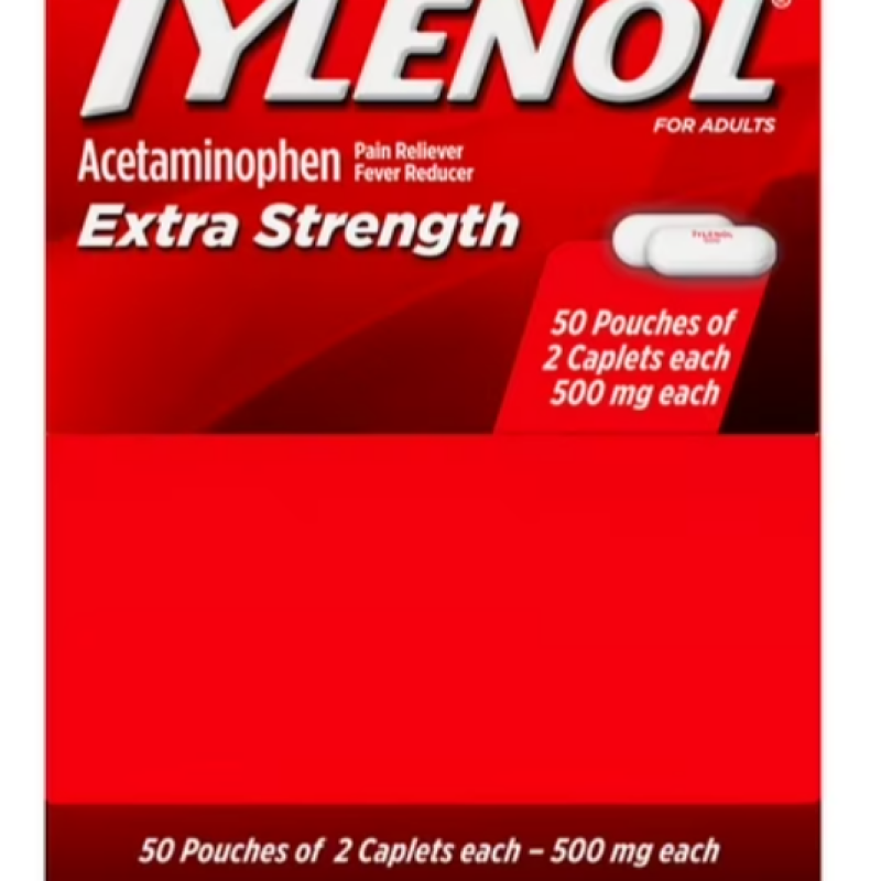 Tylenol Extra Strength, 500 mg. Acetaminophen, 2 caplets/pk., 50 pk